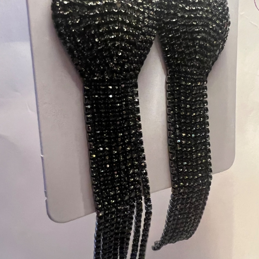 Black Rhinestone Statement Earrings - image 5